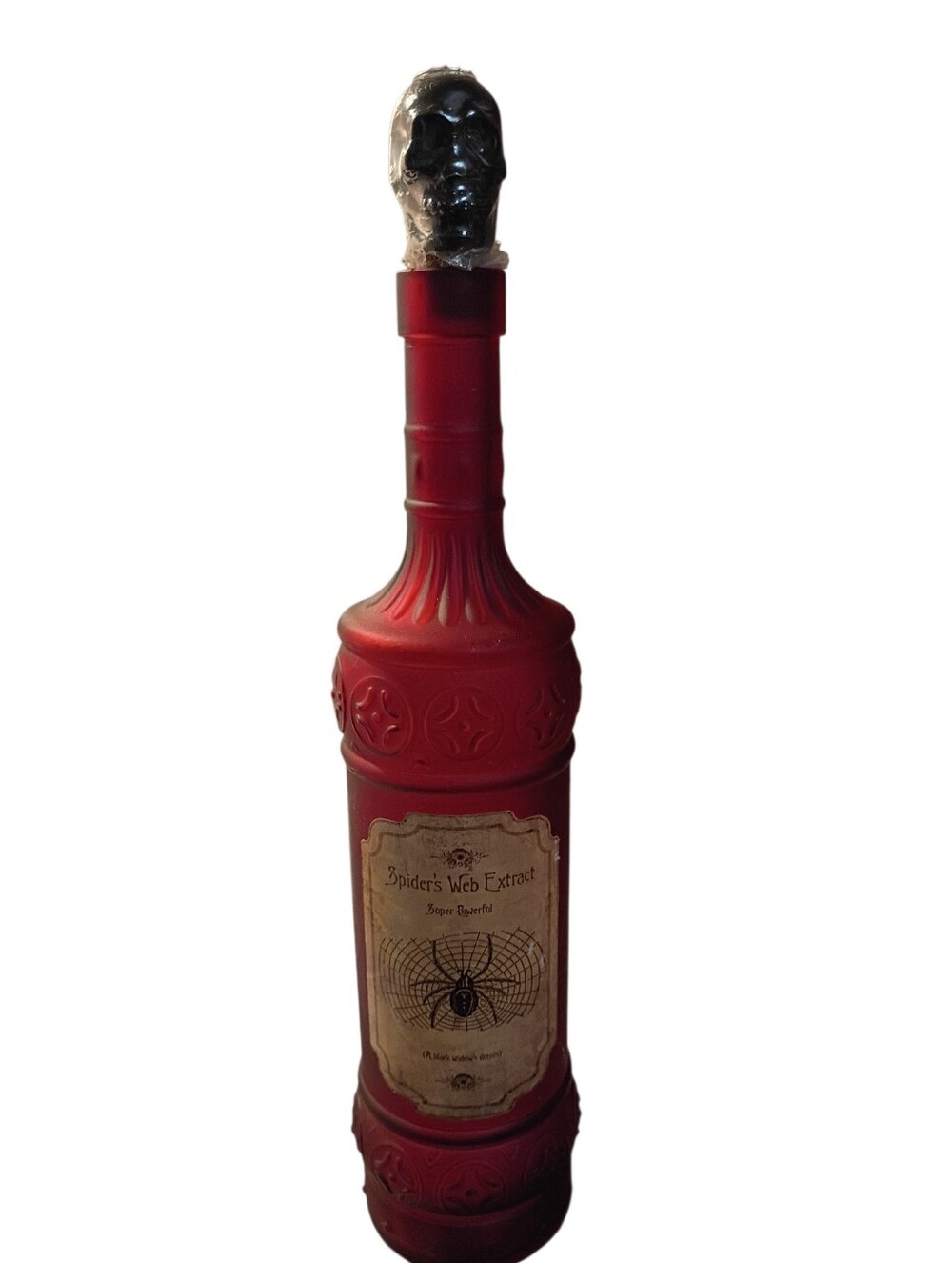Halloween Spider Web Extract Skull Bottle Red Glass Collectible Wine Bottle